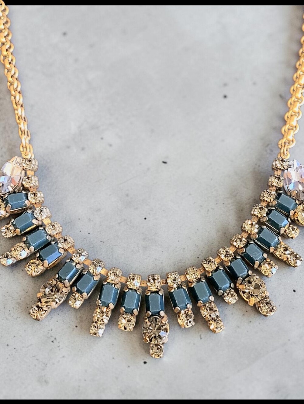 J. Crew Elegant Gold and Green Necklace, Art Deco Jewelry